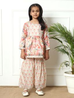 Readiprint - Frock Style Kota Doria Off White Kurta with Sharara (Set of 2)