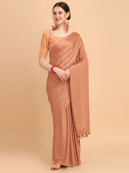 Amrutam Fab - Womens Satin Silk Orange Saree With Sequences Unstitched Blouse Piece