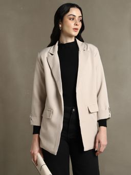 DL WOMAN - Khaki Solid Lapel Collar Full Sleeves Regular Fit Blazer