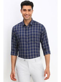 Allen Solly - Men Navy Blue Slim Fit Check Full Sleeves Formal Shirt