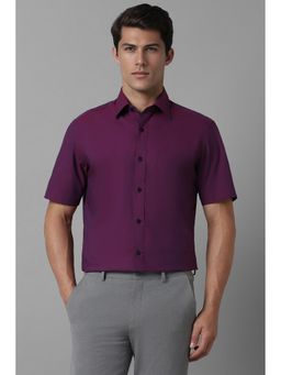 Louis Philippe - Men Purple Classic Fit Solid Half Sleeves Formal Shirt