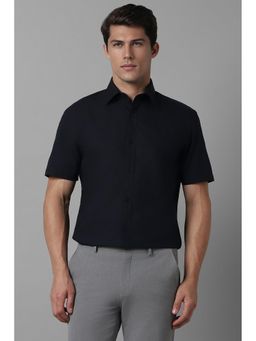 Louis Philippe - Men Navy Blue Classic Fit Solid Half Sleeves Formal Shirt