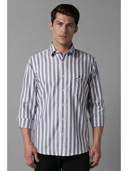 Louis Philippe - Men White Slim Fit Stripe Full Sleeves Casual Shirt