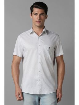 Louis Philippe - Men White Slim Fit Print Half Sleeves Casual Shirt