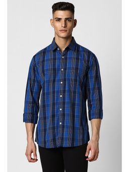 Van Heusen - Men Blue Slim Fit Check Full Sleeves Casual Shirt