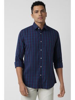 Van Heusen - Men Navy Blue Slim Fit Check Full Sleeves Casual Shirt