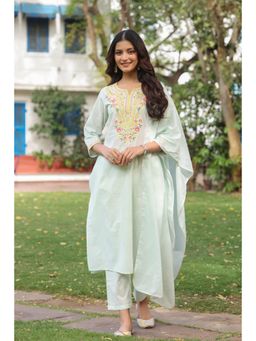 Scakhi - Pista Green Cambric Multi-Embroidered Straight Kurta with Pant & Dupatta (Set of 3)