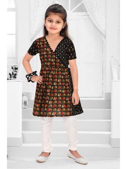 Pragya Exclusive - Black Floral Embroidered Kurta & Churidar (Set of 2)