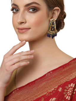 Dugran By Dugristyle - Blue & Green Meenakari Kundan Dangler Earring