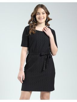 Monte Carlo - Womens Self Design Round Neck Dress with Belt (Set of 2)