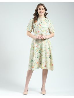 Monte Carlo - Womens Printed Mandarin Neck Dress with Belt (Set of 2)