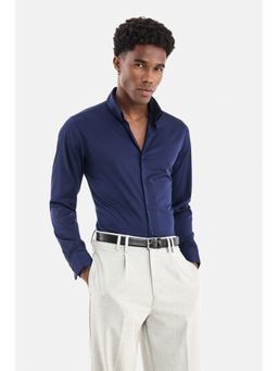 Snitch - Navy Solid Full Sleeves Slim Formal Shirt for Men