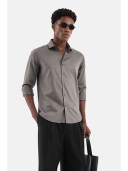 Snitch - Grey Brown Solid Full Sleeves Slim Formal Shirt for Men