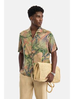 Snitch - Light Brown Floral Half Sleeves Shirt for Men