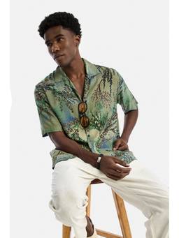 Snitch - Green Floral Half Sleeves Regular Shirt for Men