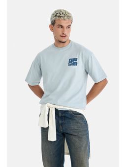 Snitch - Light Blue Graphic Half Sleeves Oversized Casual T-Shirt for Men