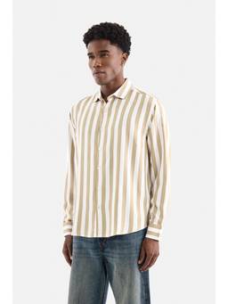 Snitch - Khaki Stripes Full Sleeves Regular Casual Shirt for Men