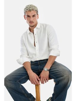Snitch - White Solid Full Sleeves Regular Semi Casual Shirt for Men