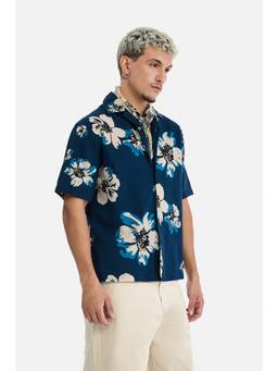 Snitch - Navy Floral Half Sleeves Regular Casual Shirt for Men