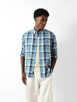 The Bear House - Men Blue Checked Causal Shirt