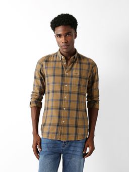 The Bear House - Men Brown Checked Causal Shirt