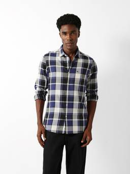 The Bear House - Men White Checked Causal Shirt