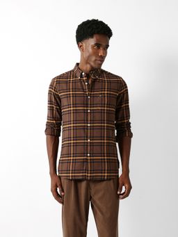 The Bear House - Men Brown Checked Causal Shirt