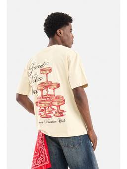 Snitch - Beige Graphic Half Sleeves Oversized Casual T-Shirt for Men