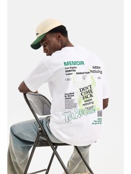 Snitch - White Graphic Half Sleeves Oversized Casual T-Shirt for Men