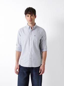 The Bear House - Men Blue Striped Causal Shirt