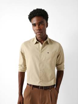 The Bear House - Men Beige Solid Causal Shirt