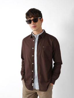 The Bear House - Men Solid Brown Causal Shirt