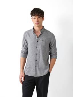 The Bear House - Men Grey Solid Causal Shirt
