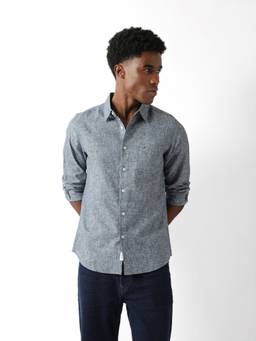 The Bear House - Men Grey Solid Causal Shirt