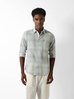 The Bear House - Men Blue Checked Causal Shirt