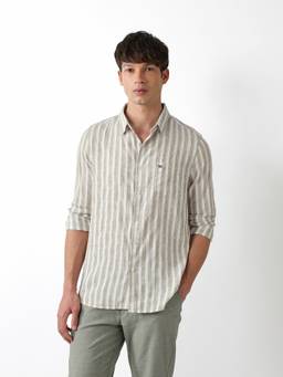 The Bear House - Men Grey Stripied Causal Shirt