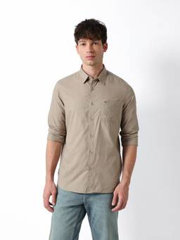 The Bear House - Men Beige Solid Causal Shirt