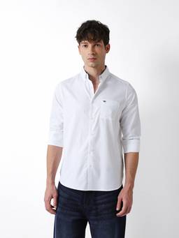 The Bear House - Men White Solid Causal Shirt
