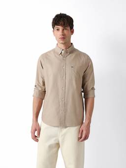 The Bear House - Men Solid Beige Causal Shirt