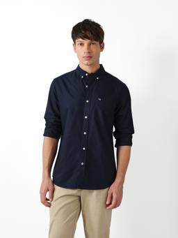 The Bear House - Men Navy Blue Solid Causal Shirt