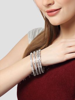 Karatcart - Set Of 4 Silver-plated Ad Studded Bangles For Women