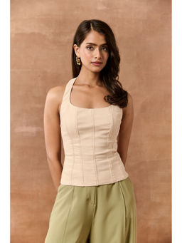 Lea Clothing - Lorelai Beige Halter Neck Top