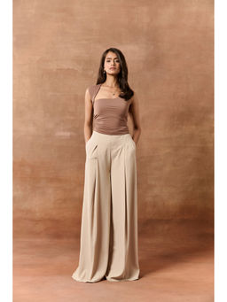 Lea Clothing - Kaeli Brown Asymmetric Seamless Crop Top