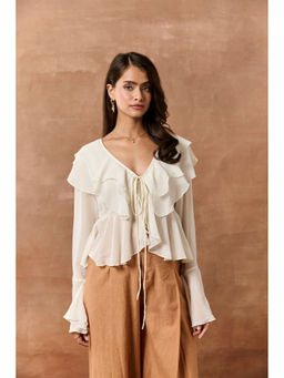 Lea Clothing - Briar White Georgette Ruffled Boho Top