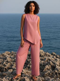 AOBA - Women Mauve Round Neck Top With Trousers Co-ords