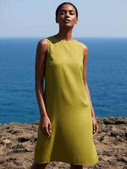 AOBA - Women Green Solid Linen Dress