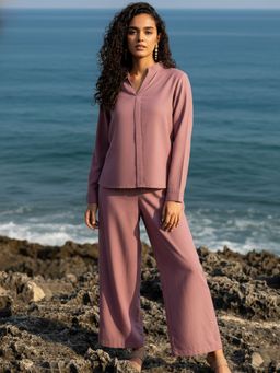 AOBA - Women Mandarin Collar Shirt With Trousers Co-ords