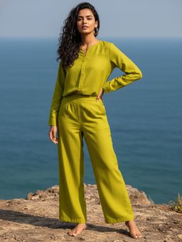 AOBA - Women Mandarin Collar Shirt With Trousers Co-ords