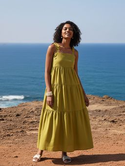 AOBA - Women Green Sleeveless Maxi Dress