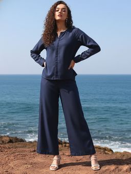 AOBA - Women Mandarin Collar Shirt With Trousers Co-ords